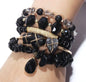 Nye, BoHo Mediterraen 5 rader, fleksible armbånd med druzy Black Agat / Turmaline sten og Decor Design