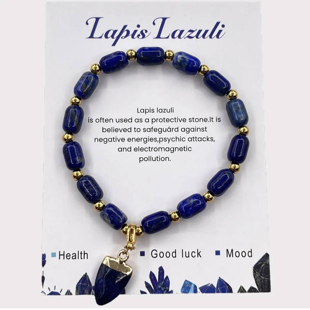 Enkle, fleksible Design Armbånd med naturstener og charms, Lapis Lazuli