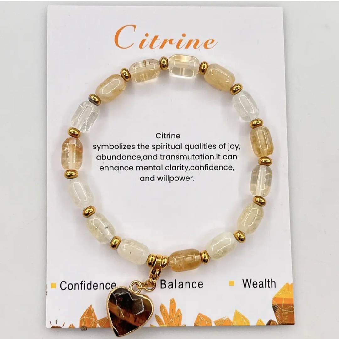 Enkle, fleksible Design Armbånd med naturstener og charms, Citrine