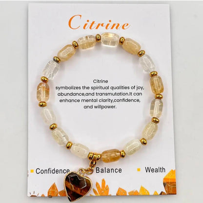 Enkle, fleksible Design Armbånd med naturstener og charms, Citrine