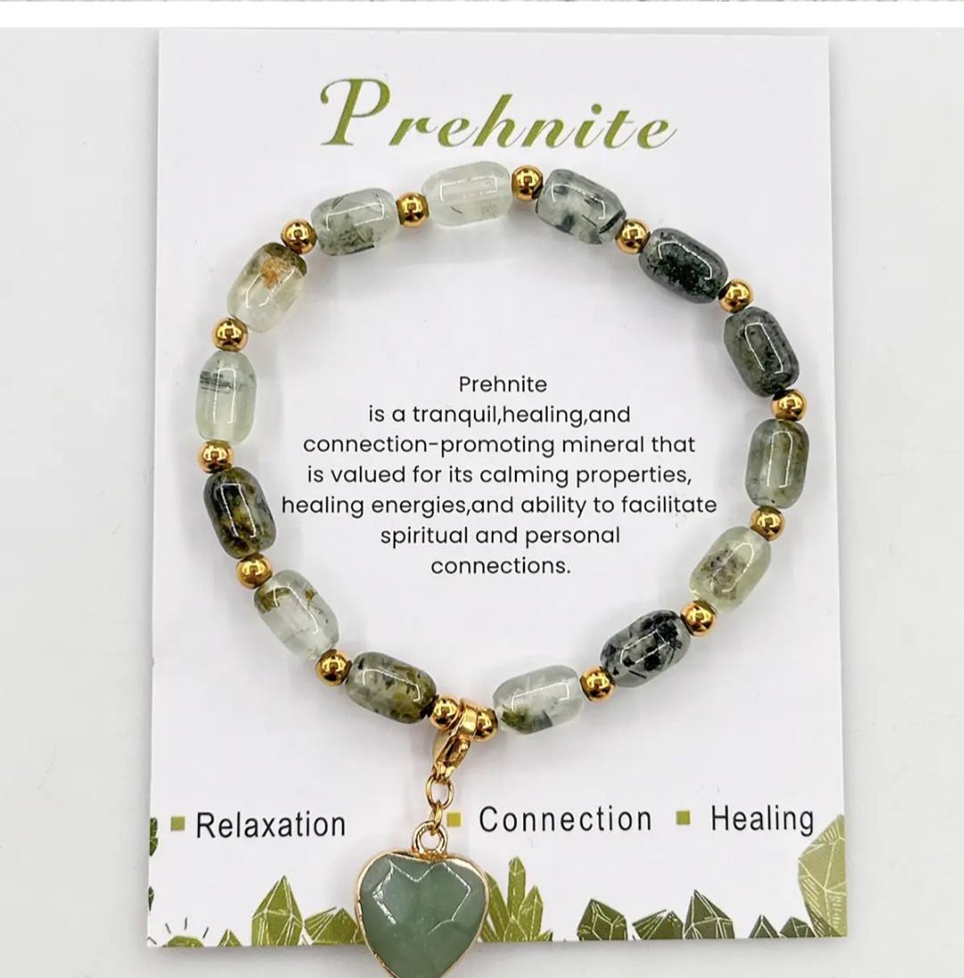 Enkle, fleksible Design Armbånd med naturstener og charms, Prehnite