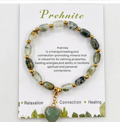 Enkle, fleksible Design Armbånd med naturstener og charms, Prehnite