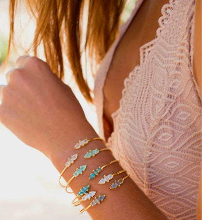 CILA " Yasmin " Design Armbånd w/, Aqua Chalsedony, 18K Gold Electroplated