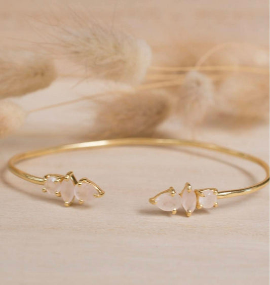 CILA " Yasmin " Design Armbånd w/, Rose Quartz, 18K Gold Electroplated