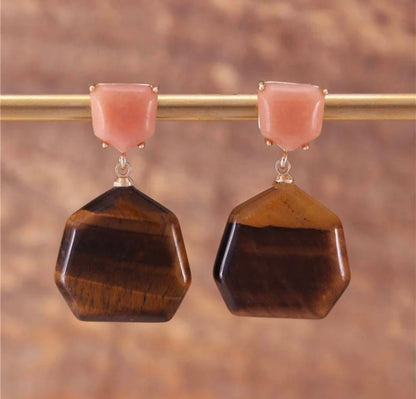 Nye MICCI DESIGN natural Tiger Eye Øredobber, Gold Electroplated