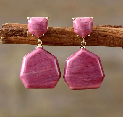 Nye MICCI DESIGN natural Rhodonite Øredobber, Gold Electroplated