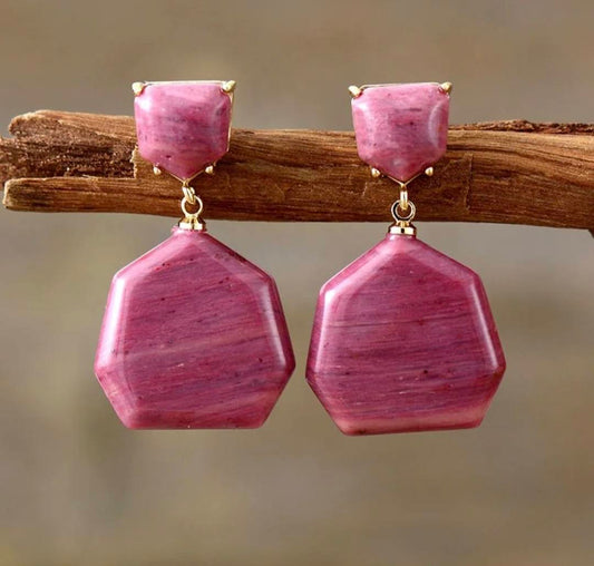 Nye MICCI DESIGN natural Rhodonite Øredobber, Gold Electroplated
