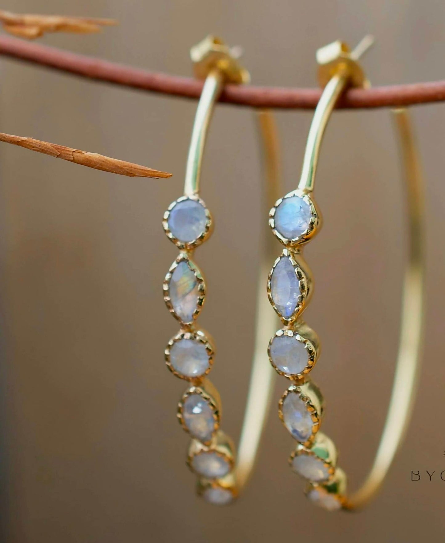 CILA " KAIA " Design Moonstone Earrings , 18K Goldplated