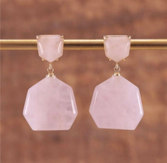 Nye MICCI DESIGN natural Rose Quartz Øredobber, Gold Electroplated