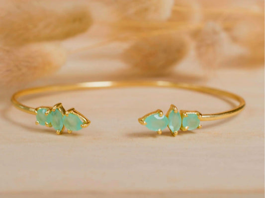 CILA " Yasmin " Design Armbånd w/, Aqua Chalsedony, 18K Gold Electroplated