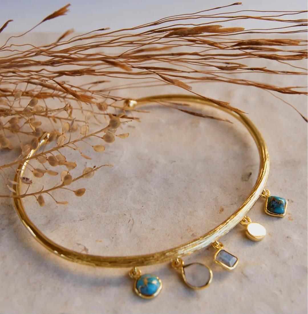 CILA " Emma " Design Armbånd w/, Copper Tuquise, Moonstone & Labdradorite, 18K Gold Electroplated&nbsp;