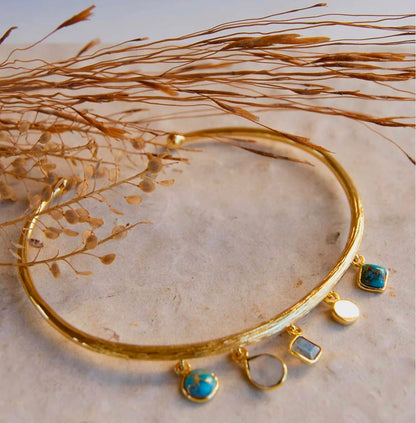 CILA " Emma " Design Armbånd w/, Copper Tuquise, Moonstone & Labdradorite, 18K Gold Electroplated&nbsp;