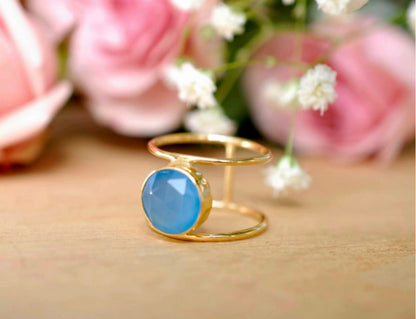 Vakker Blue Chalsedony 18K Goldplated over sterling silver Ring - modell " Helen "