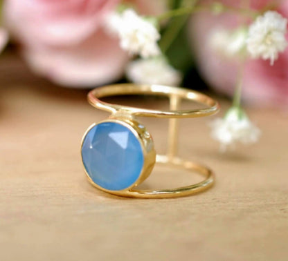 Vakker Blue Chalsedony 18K Goldplated over sterling silver Ring - modell " Helen "