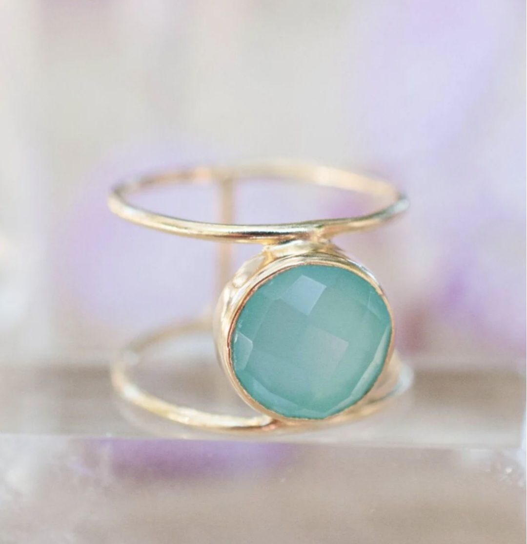 Vakker Aqua Chalsedony 18K Goldplated over sterling silver Ring - modell " Helen "