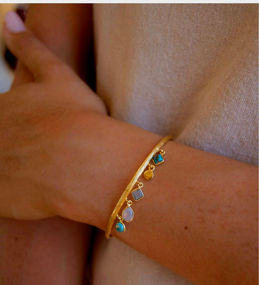CILA " Emma " Design Armbånd w/, Copper Tuquise, Moonstone & Labdradorite, 18K Gold Electroplated&nbsp;