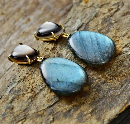 Nye MICCI DESIGN natural Labradorite Øredobber, Gold Electroplated
