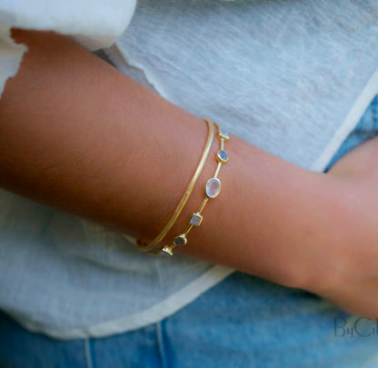 CILA " Kathy " Design Armbånd w/, Moonstone, Rose Quartz & Labdradorite, 18K Gold Electroplated