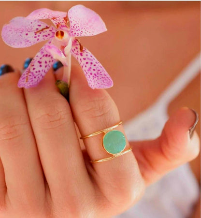Vakker Aqua Chalsedony 18K Goldplated over sterling silver Ring - modell " Helen "