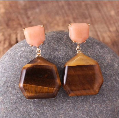Nye MICCI DESIGN natural Tiger Eye Øredobber, Gold Electroplated