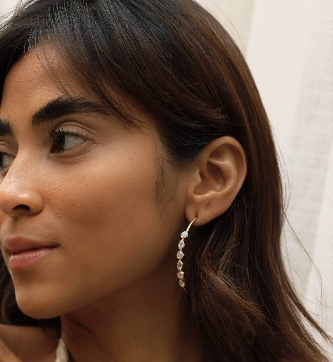 CILA " KAIA " Design Moonstone Earrings , 18K Goldplated