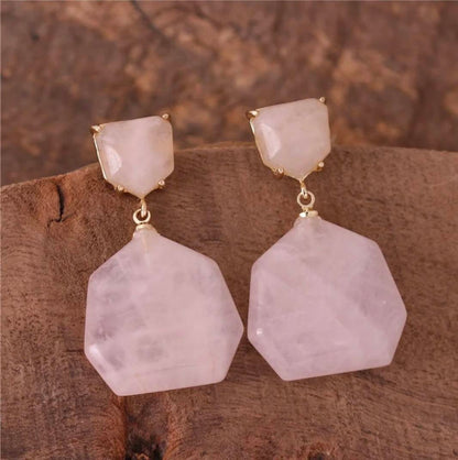 Nye MICCI DESIGN natural Rose Quartz Øredobber, Gold Electroplated