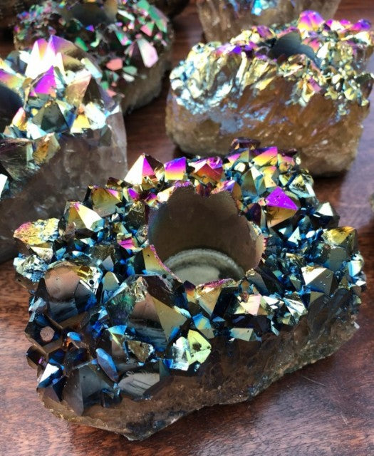 Large Brazilian Rainbow Titan Aura Cluster Quartz Telight - Candle Holder, ca. 1000gram - 18x16cm