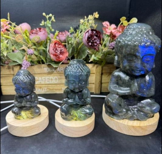 Vakker, hÅndlaget Buddha 7.5cm Labradorite , small