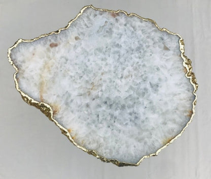 Agat kaffebord med gulldecorert kant og ben, Hvit, 28x18cm