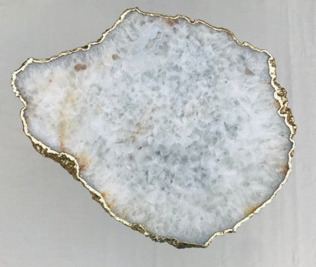 Agat kaffebord med gulldecorert kant og ben, Hvit, 28x18cm