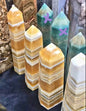 Supergode Oransje Calcite TÅrnkrystaller 15cm, ca. 400 gram
