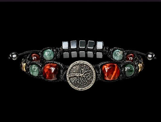 New 2026 Design / Trendy og Exclusivt Shambhala Armbånd, Bracelet Tree of Life Protection Bracelet – Hawk Eye Blue Tiger Eye, Pyrite, Seraphinite, Moss Agate, Hematite