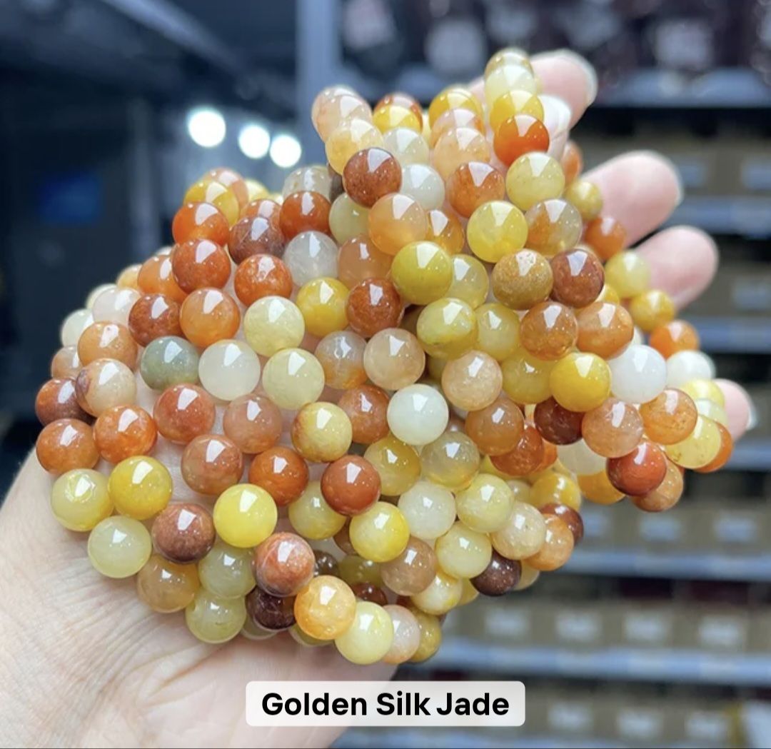 Nye fleksible 10mm Golden Silk JADE Armbånd