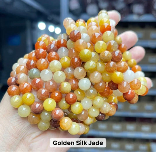Nye fleksible 10mm Golden Silk JADE Armbånd