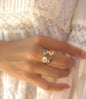 Håndlaget 4 stone "ASHLEY RING" med små stener i Moonstone, Aqua Chalsedony, Rose Quartz og Labradorite, Gold Electroplated.