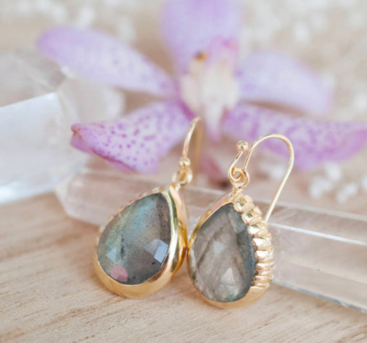 CILA " SKYE " Earrings w/ Labradorite, 18K Goldplated
