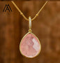 MICCI Design Tear Drop Stone Kjede, 18K Goldplated, 20mm Rose Quartz Solitaire anheng