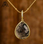 MICCI Design Tear Drop Stone Kjede, 18K Goldplated, 20mm Black,Clear Rutile Quartz Solitaire anheng