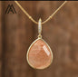 MICCI Design Tear Drop Stone Kjede, 18K Goldplated, 20mm Orange Sun Stone Solitaire anheng