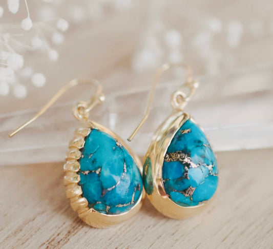 CILA " SKYE " Earrings w/ Copper Turquise , 18K Goldplated