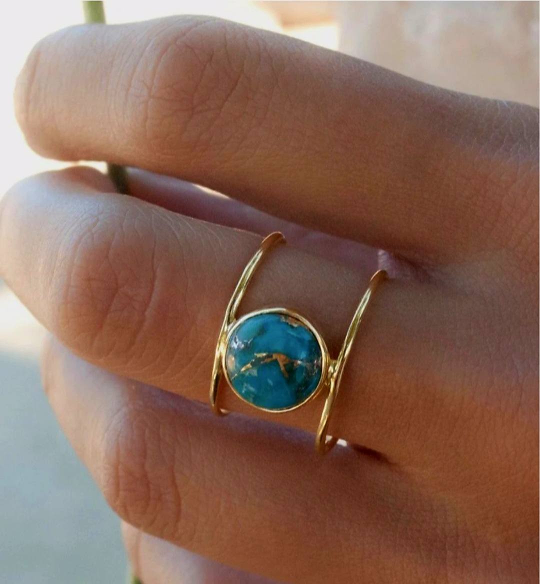 Ny og vakker, enkel håndlaget " HELEN " Gold Vermeil Ring m/ Copper Turquoise