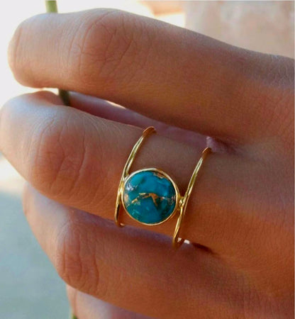 Ny og vakker, enkel håndlaget " HELEN " Gold Vermeil Ring m/ Copper Turquoise