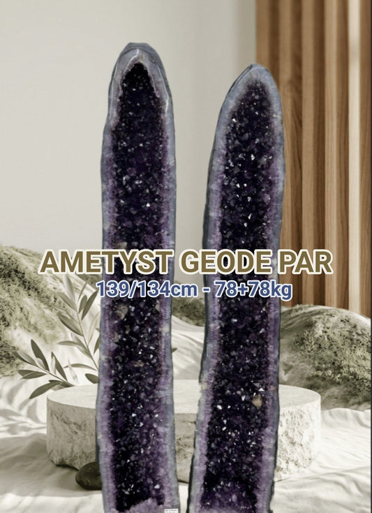 KAMPANJE HIGH QUALITY PREMIUM AMETYST GEODEPAR - Inntil 40% OFF + Fri Frakt - 139cm - 134cm Høye - 155Kg Totalt ( 77+77kg ) mined in Brazil