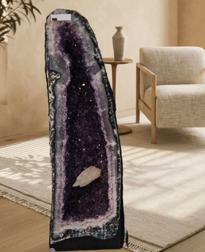 MÅNEDENS UTVALGTE / KAMPANJE HIGH QUALTY BRAZILIAN AMETYST GEODE m/Calcite - Inntil 40% OFF + Fri Frakt, 19kg - 53x17cm
