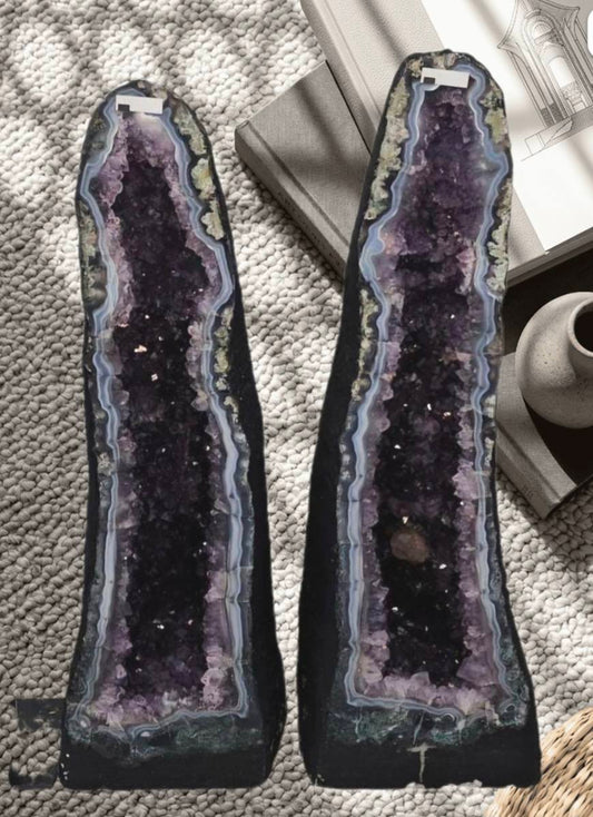 SPECIAL DEAL / AMETYST GEODE PAIR - inntil 40% OFF + Fri Frakt / UNIQUE Brazilian Amethyst Cathedral*** Natural Big Crystal Geodes, 68kg ( 36 + 32 kg ) , 68/69x20/22cm