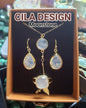 Nytt CILA Design Smykkesett inkl. Kjede, Øredobber og Ring, Moonstone & Gold Electroplated