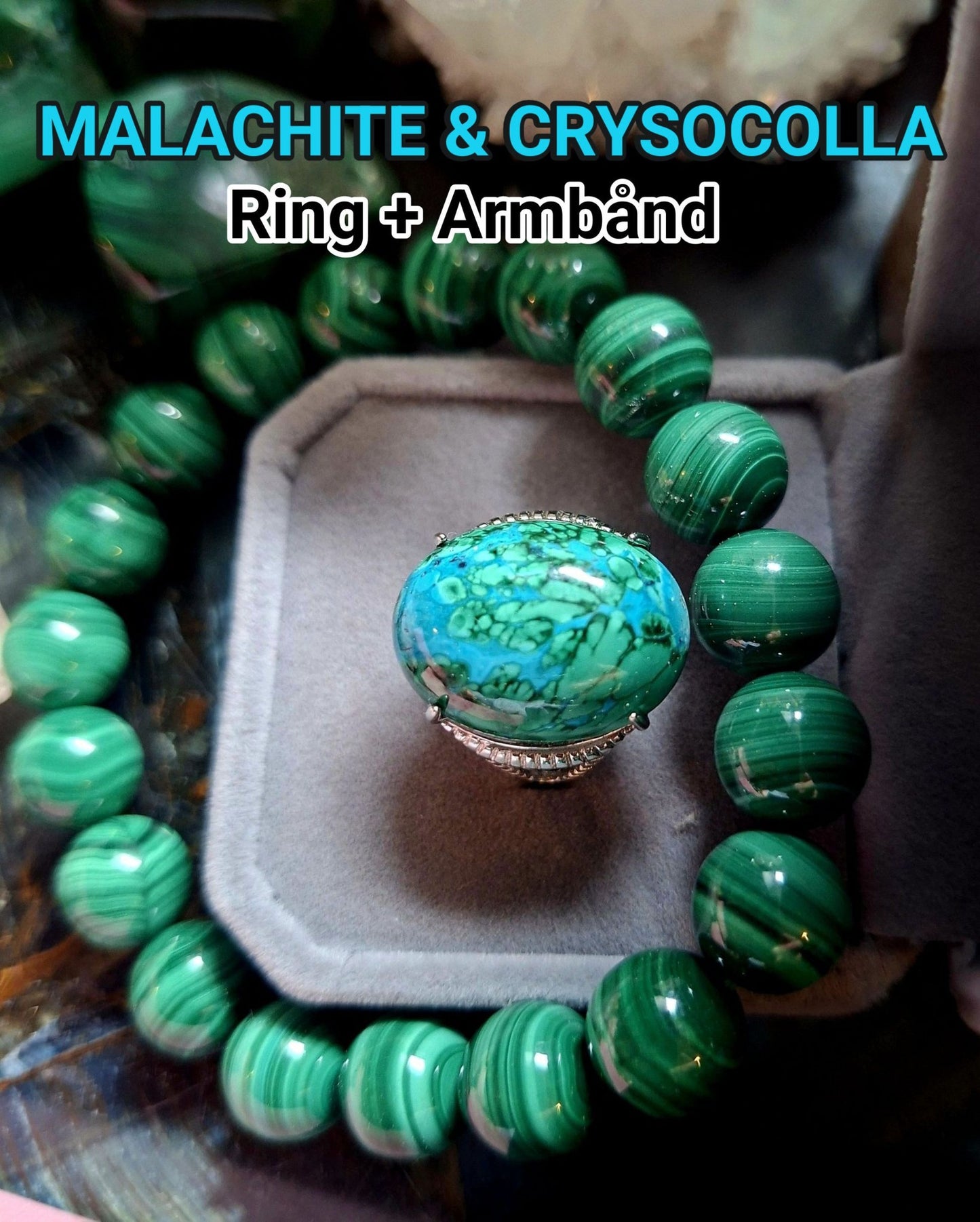MICCI DESIGN JEWELRY SET ( Ring + Armbånd ) , Malachite - Crysocolla