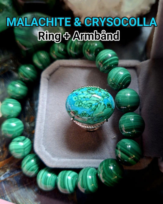 MICCI DESIGN JEWELRY SET ( Ring + Armbånd ) , Malachite - Crysocolla