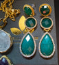 Nye MICCI DESIGN natural Purple AGATE Long Drop Øredobber, 58x17mm 24KGold Electroplated - Green AVENTURINE