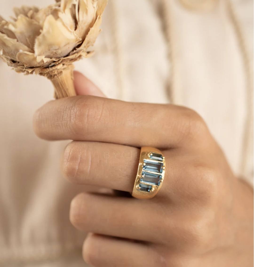 Ny CILA Model " Kate " Design Ring - Iolite Hydro , 18K Gold Electroplated